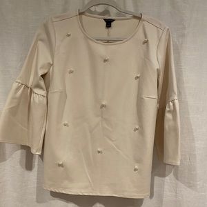 Ann Taylor Shirt - White with pearls - Medium
